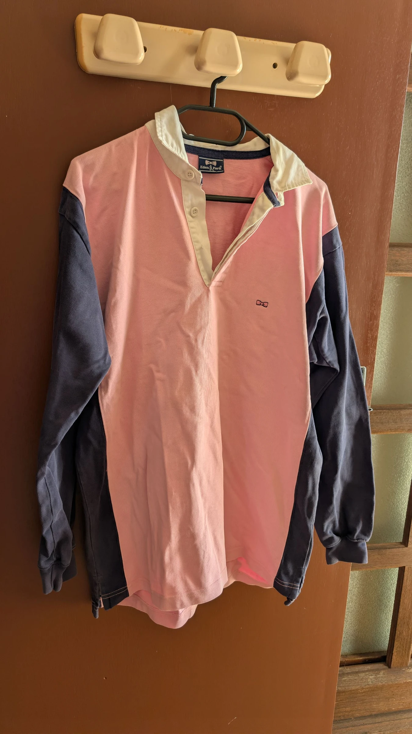 Vintage polo rugby shirt Eden Park roze marineblauw illustratie rug L – photo 2